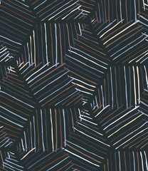 Rough inked colored hexagons on black