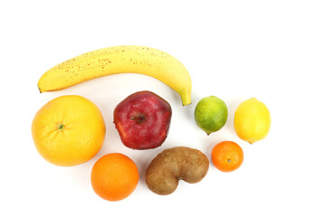 set of different fruits on white background