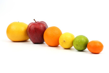 exhibited in a number of fruits on white background