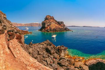Armeni bay beach near Oia village at Santorini island in Aegean sea, Greece