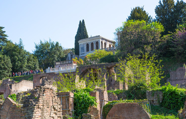 ROME, ITALY - APRIL 8, 2016: Roman's forum with ruins of important ancient government buildings...