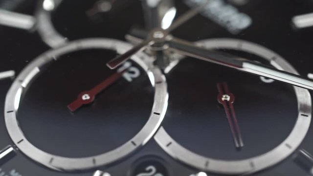 Close up dolly shot of swiss made chronograph