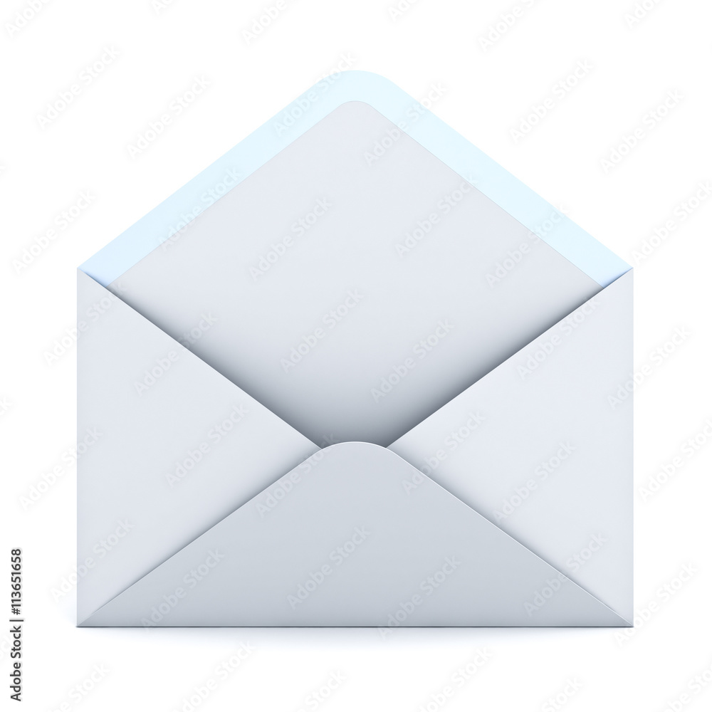 Fototapete Opened envelope isolated on white background with shadow 3D rendering