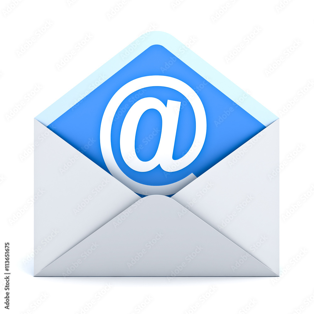Poster White at sign mail in envelope E mail concept isolated on white background 3D rendering