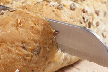 Close up of slices of sunflower seeded white bread