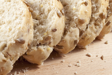 Close up of slices of sunflower seeded white bread