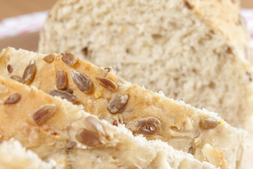 Close up of slices of sunflower seeded white bread
