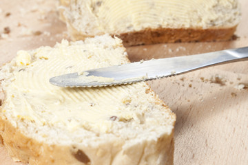 Close up of slices of sunflower seeded white bread