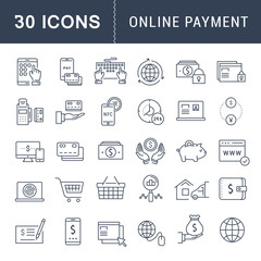 Set Vector Flat Line Icons Online Payment