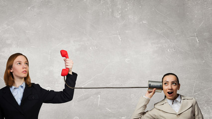 Woman using deaf phone