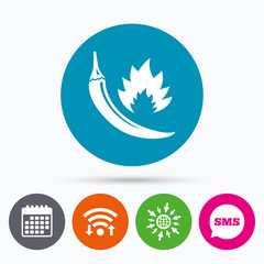 Hot chili pepper sign icon. Spicy food symbol.