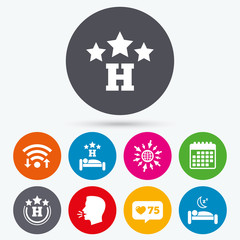 Three stars hotel icons. Travel rest place.