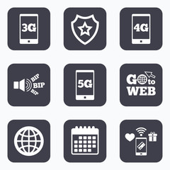 Mobile telecommunications icons. 3G, 4G and 5G.