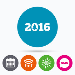 Happy new year 2016 sign icon. Calendar date.