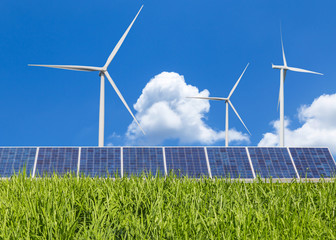 solar panels and wind turbines renewable energy from nature  - 113653618