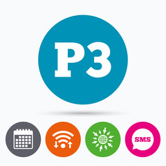 Parking third floor icon. Car parking P3 symbol