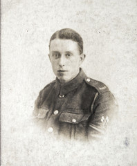 English soldier, portrait  of young man 1920th, vintage photo 