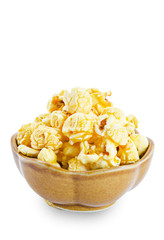 Sweet caramel popcorn in a bowl.