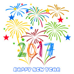 Happy New Year 2017 with fireworks background