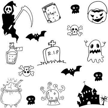 Halloween hand draw doodle set