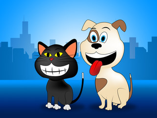 Fototapeta premium Happy Pets Represents Domestic Cat And Canines