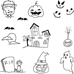 Black white halloween doodle vector