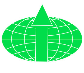 Sign of earth globe with up direction arrow