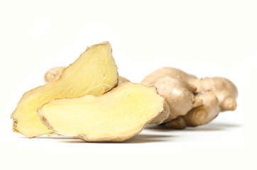 Fresh ginger on white background
