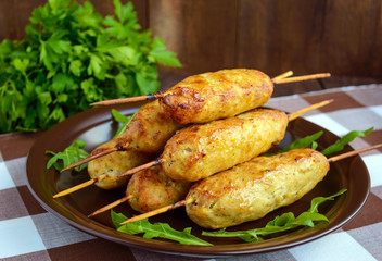 Grilled meat on a skewer - lula kebab. The traditional dish of the Caucasus, Central Asia and Turkey.