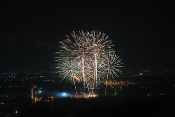 Fireworks in Royal Park Rajapruek, Chiangmai,Thailand : High view