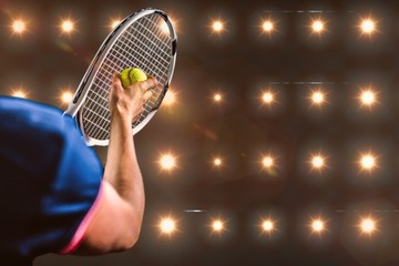 Composite image of tennis player holding a racquet ready to serve 