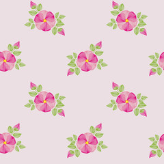 Seamless pattern with dogrose flowers, on a pink background