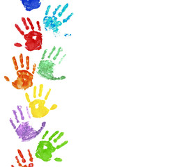 Collection of colorful hand prints, isolated on white background