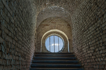 Closed way at the end of a tunnel in a prisoner thinking concept.