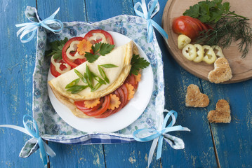 omelette with fresh vegetables, tasty and healthy breakfast
