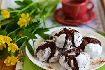 chocolate cakes in powdered sugar