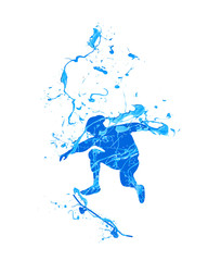 Skateboarder. Blue splash paint