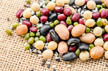 Mixed beans on sack.