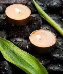 zen basalt stones and candle