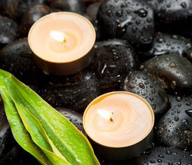 zen basalt stones and candle