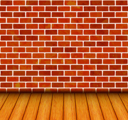 Brick wall with wooden floor background