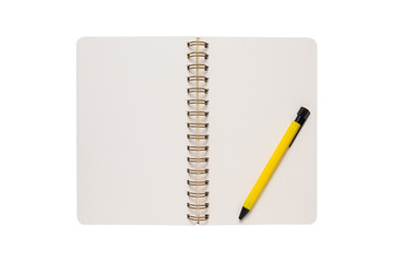 Open Blank Page notebook with pen on white background isolated T