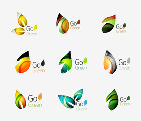 Colorful geometric nature concepts - abstract leaf logos, multicolored icons, symbol set