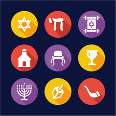 Judaism Icons Flat Design Circle