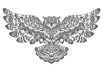 Stylized Decorative Vector Owl. Drawing for Coloring Book