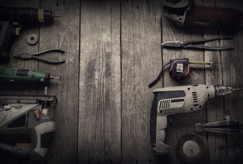 Fototapeta premium Electric hand tools (screwdriver Drill Saw jigsaw jointer) top v