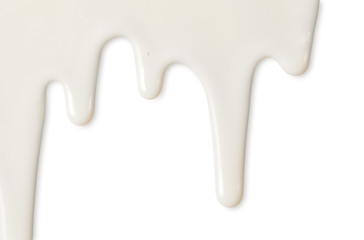 Dripping white milk, cream, paint yogurt on white background
