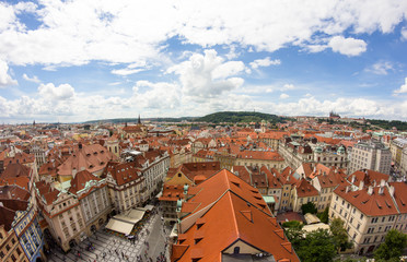Fototapeta na wymiar View To The City Of Prague From Old Town Hall Tower In Czech Republic