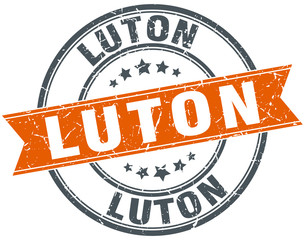Luton red round grunge vintage ribbon stamp