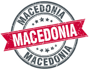 Macedonia red round grunge vintage ribbon stamp
